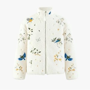 Yitai Botanical Embroidery Sherpa Fleece Jacket